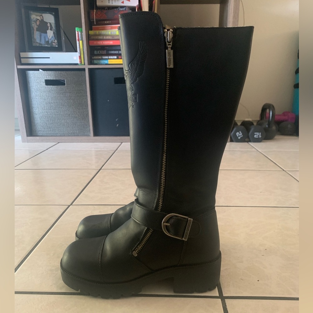 SOLD***HARLEY DAVIDSON Motorcycle Riding Boots Black Tall LOGO 82015